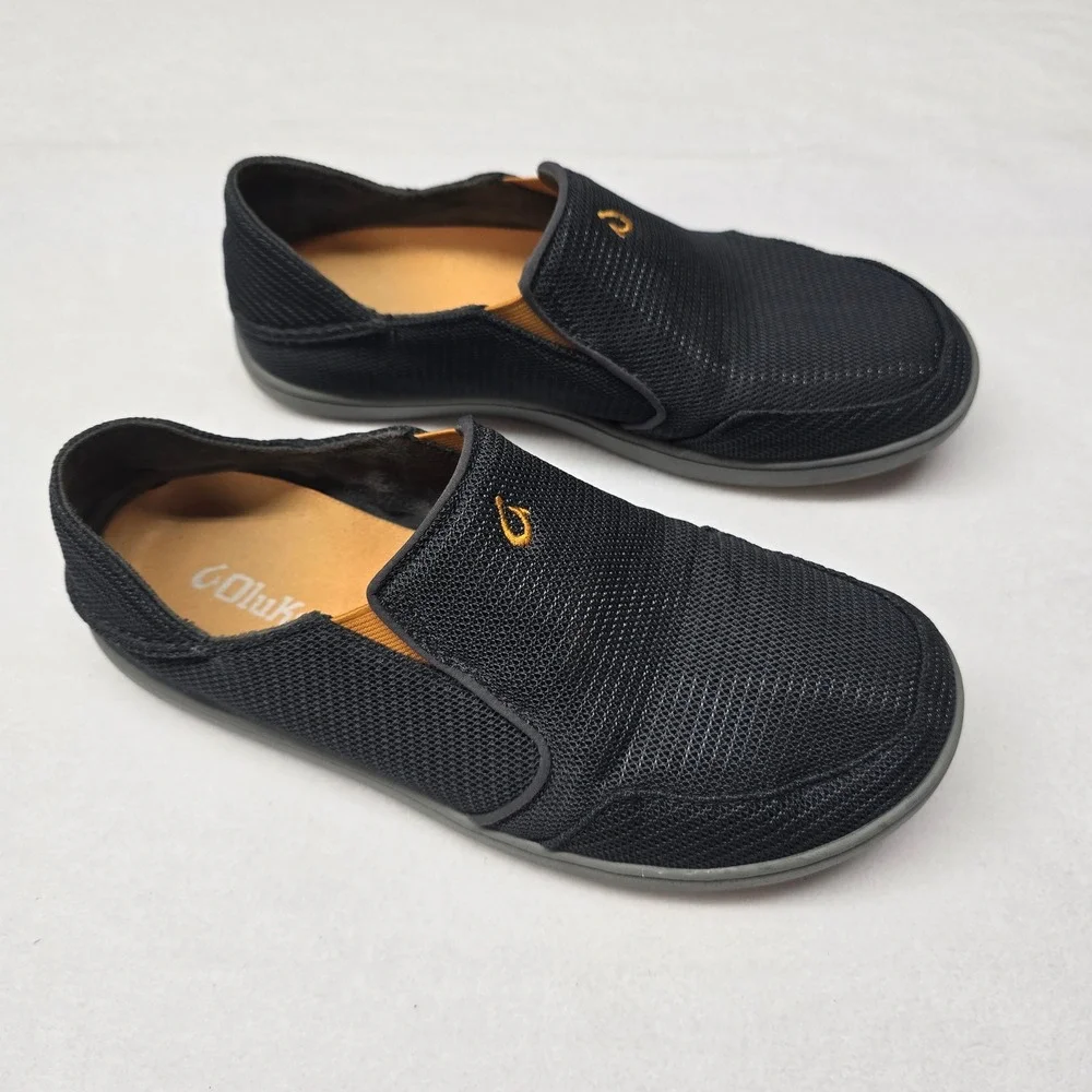 OluKai Nohea Mesh Mens Slip On Shoes Black Grey Loafers Size‎ 8 Fishing Outdoor